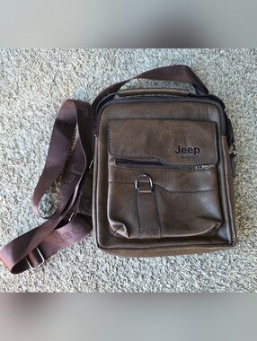 Jeep Brown Crossbody Messenger Bag with Adjustable Strap